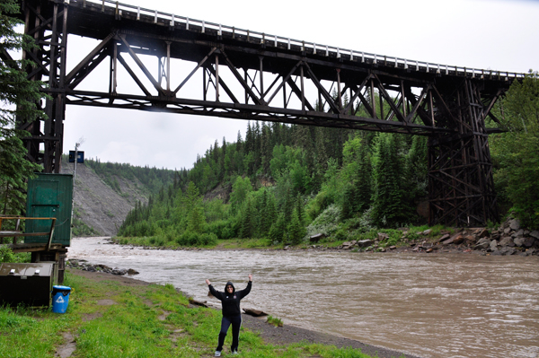 Karen Duquette under the Kiskatinaw Bridge